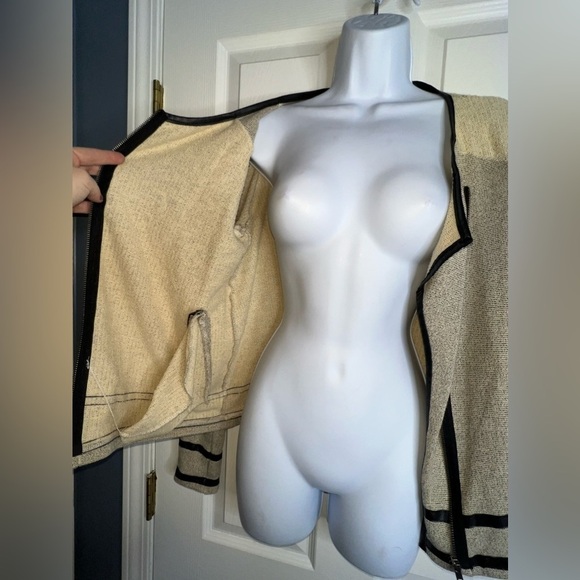 Jack Women’s Small Cream Gray Black Lightweight Full Zip Cotton Blazer Jacket S - Picture 4 of 16